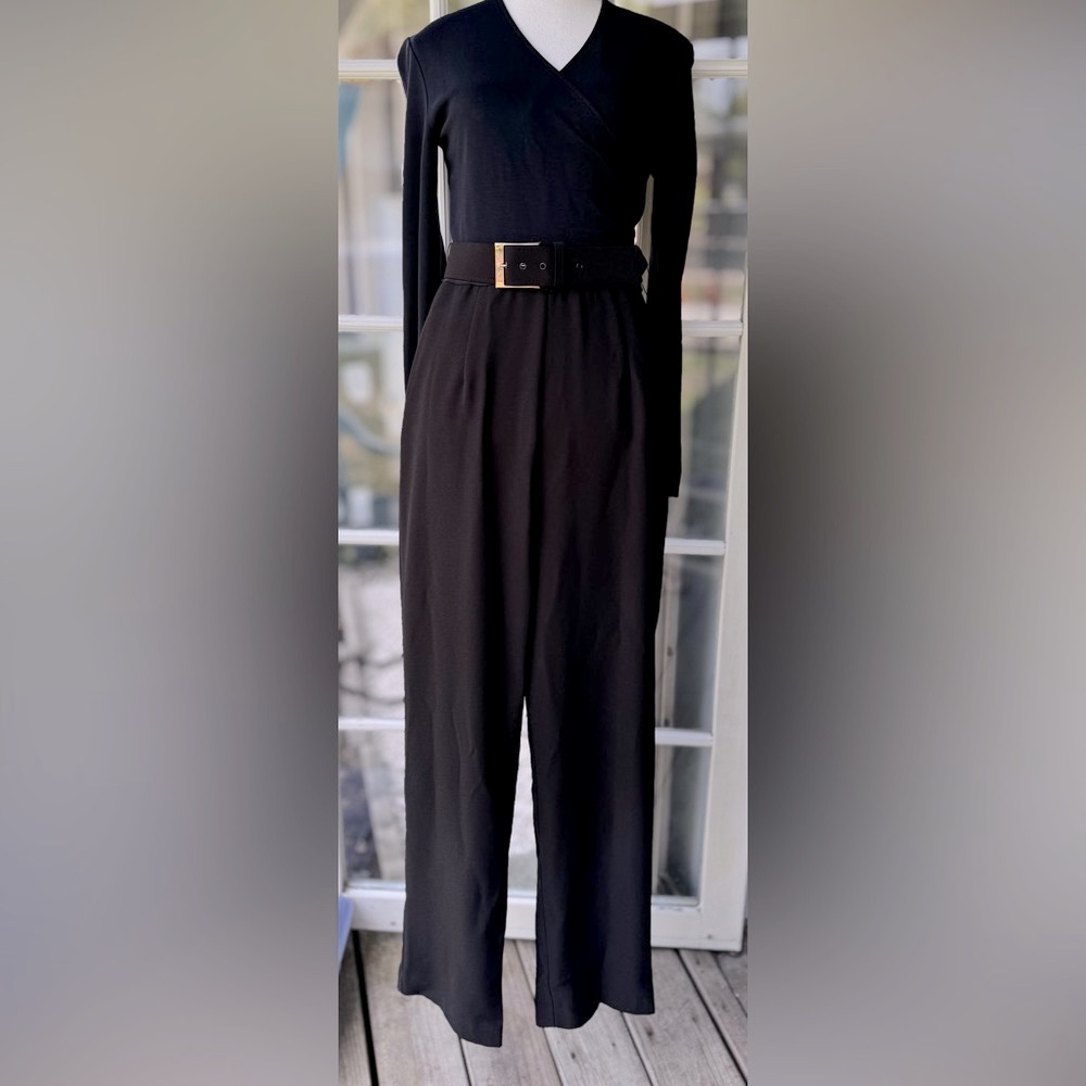 Elegant Jumpsuit Dress with Belt. Spandex + Rayon.